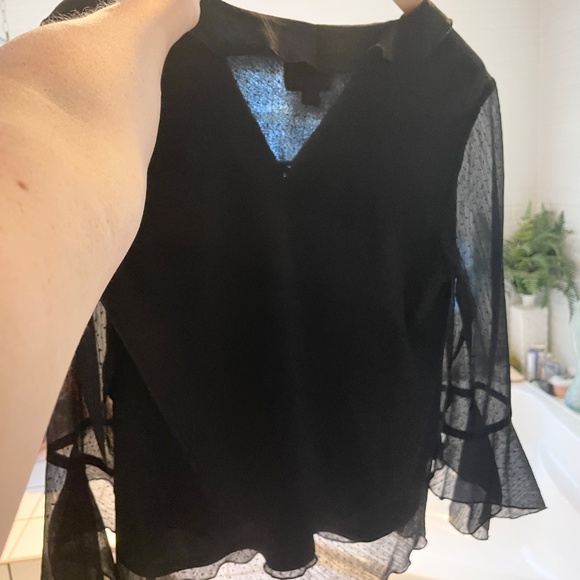 Vintage Blouse Sheer Flare sleeve Dark Romantic Ruffled Fairy Polka dot Sz 14 - Picture 15 of 15